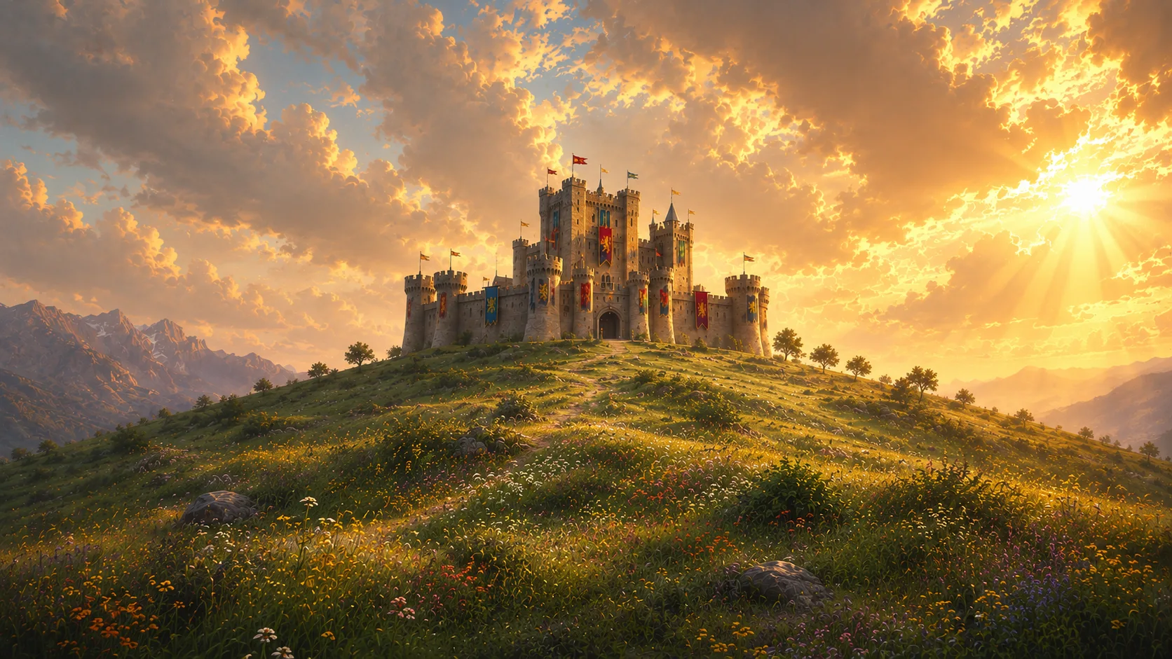 After: the same hill imagined with a medieval castle